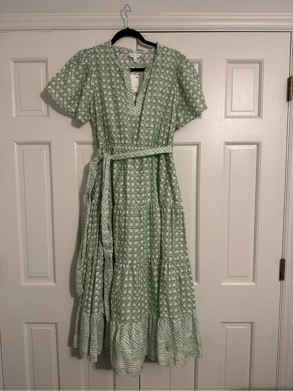 crown & ivy Light Green Printed Tiered Wrap Maxi Dress
